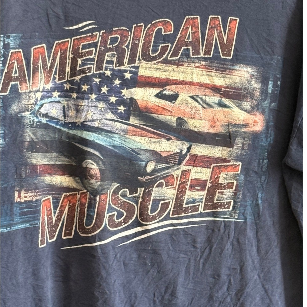 Delta American Muscle Graphic T-Shirt Mens Navy Blue Classic Car Flag Tee XL - Picture 2 of 4